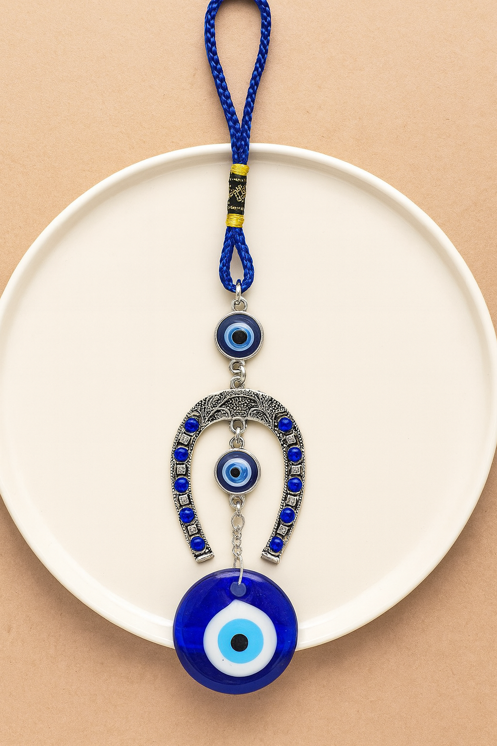 Blue Evil Eye Horseshoe Car Charm