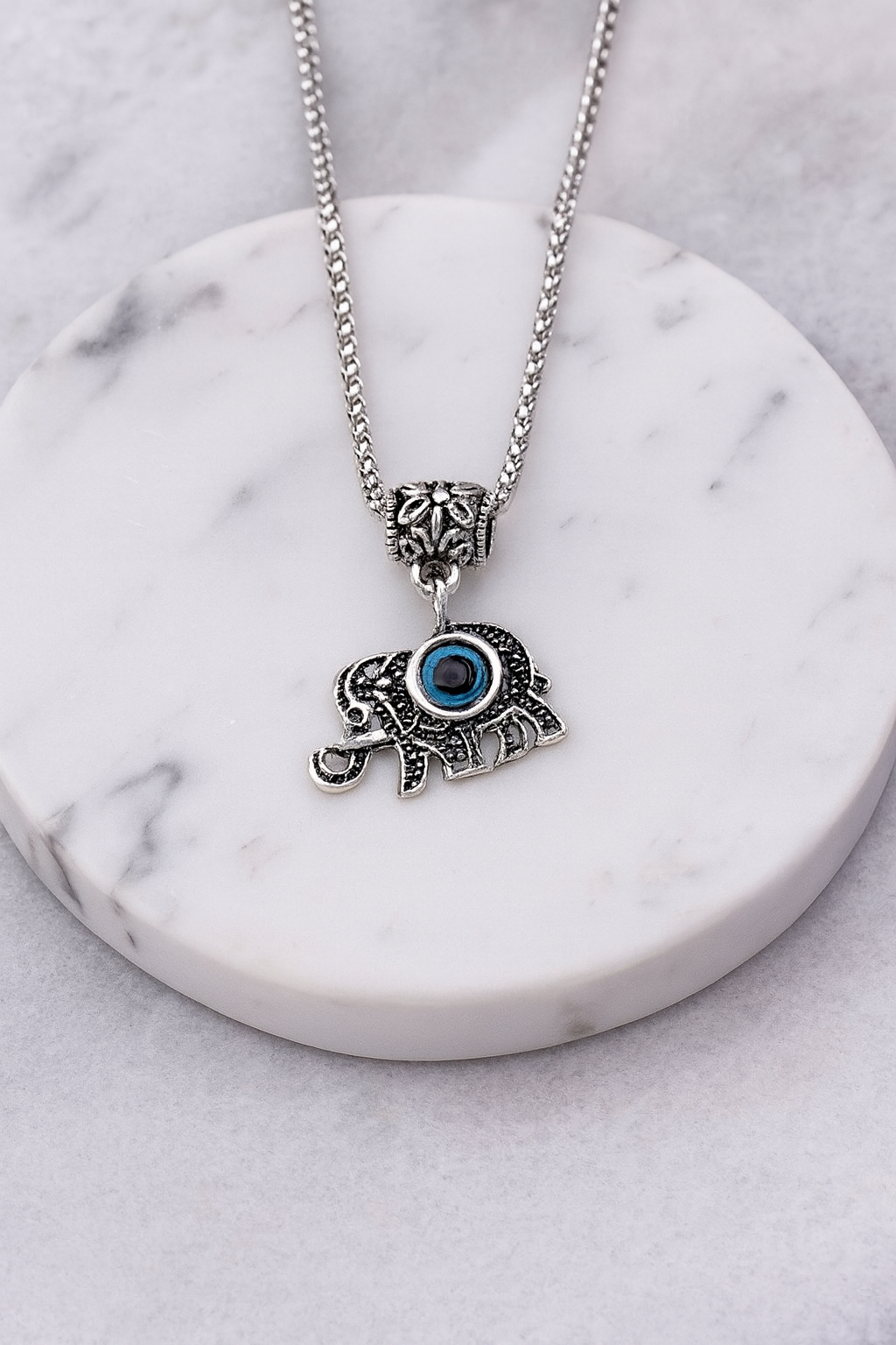 Cutout Blue Eye Elephant Pendant Necklace