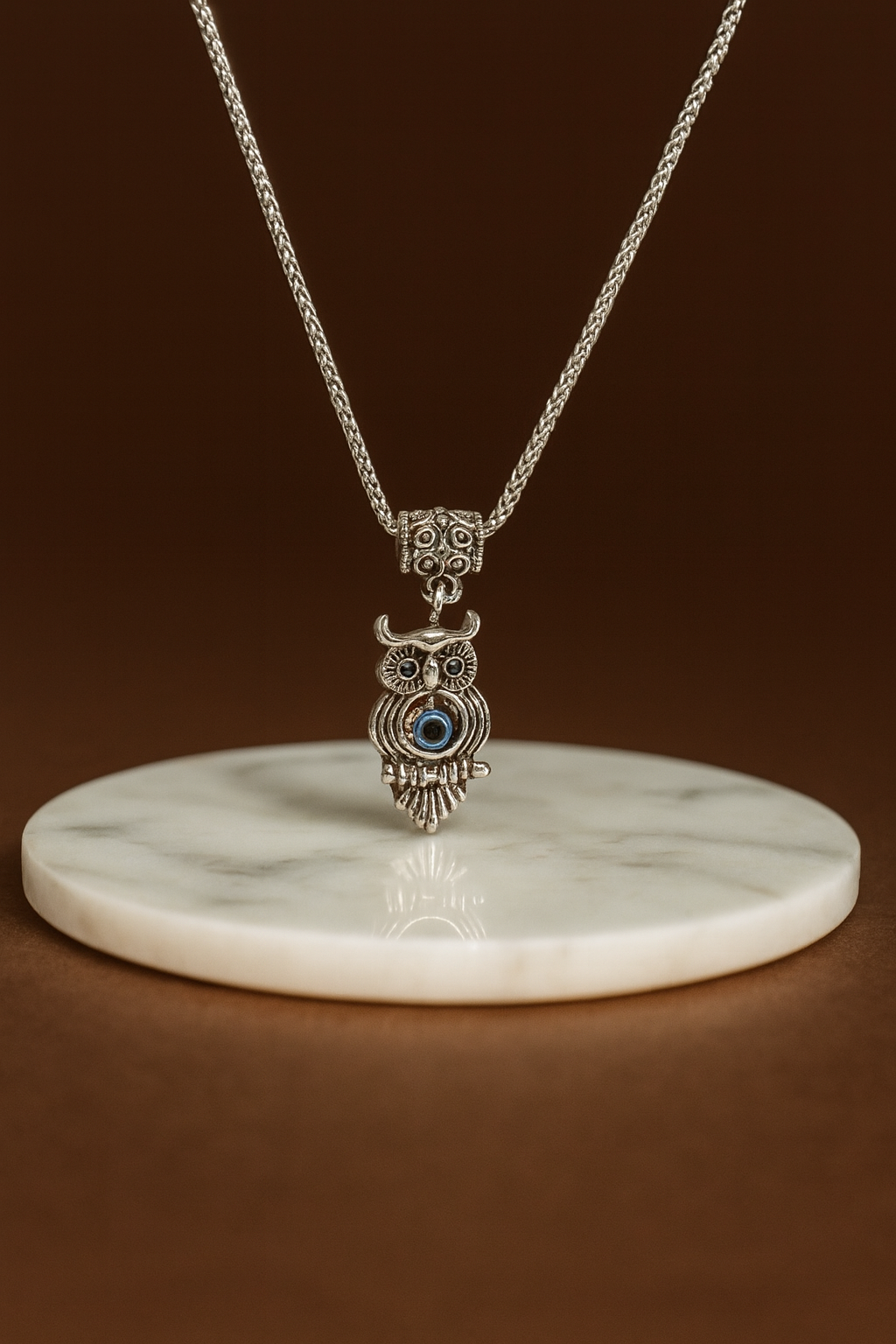 Cutout Blue Eyes Owl Pendant Necklace
