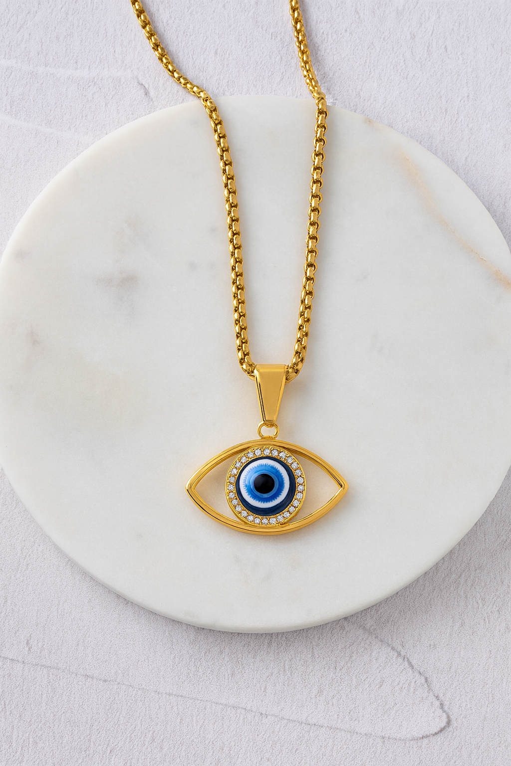 Golden-Tone Lucky Eye Pendant Necklace with Blue & Clear Gemstones