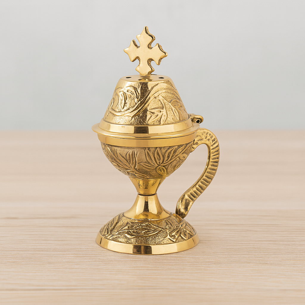 Silver-Plated Orthodox Incense Burner with Cross Lid