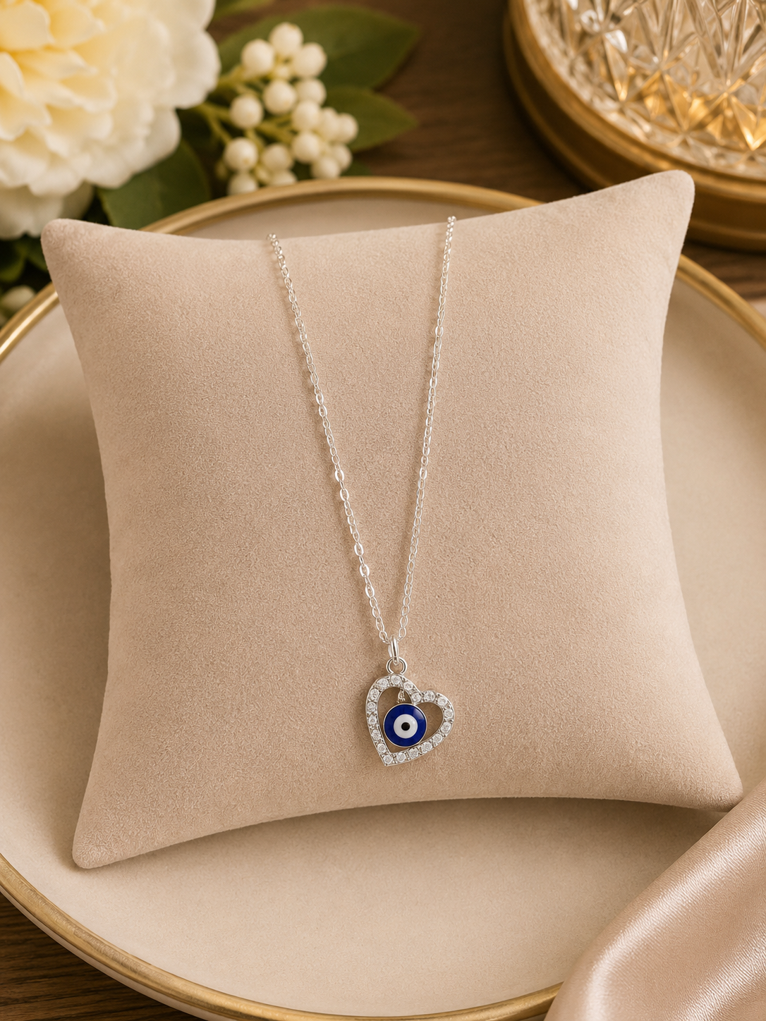Silver Heart Evil Eye Necklace ( Code 24-192)