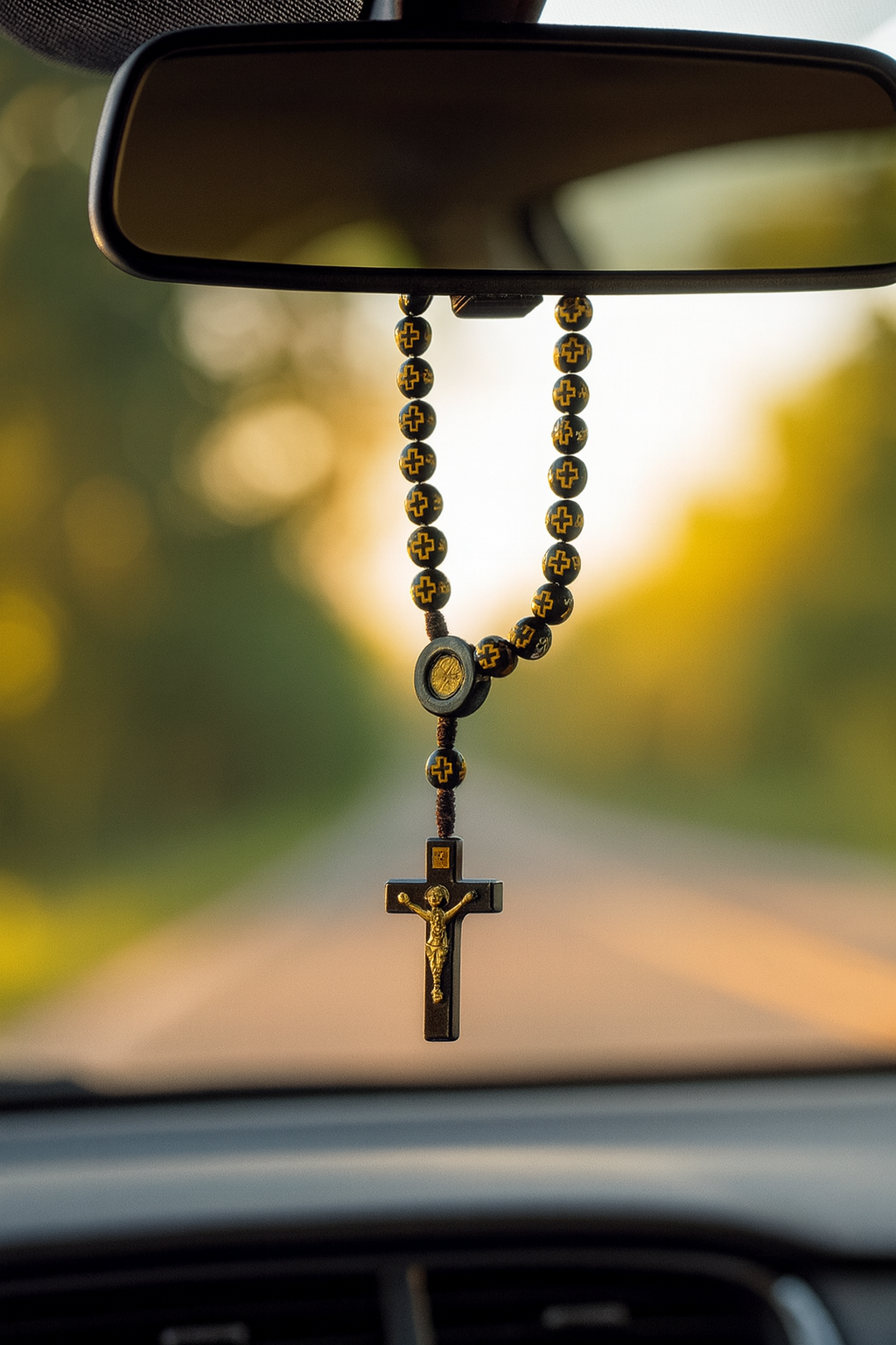 Elegant Black Acrylic Bead Rosary With Gold Cross