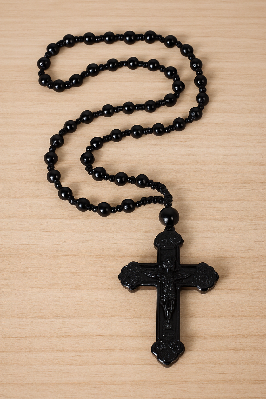 Gold - Blue - Black Colour Acrylic Beads Rosary with Glass Cross