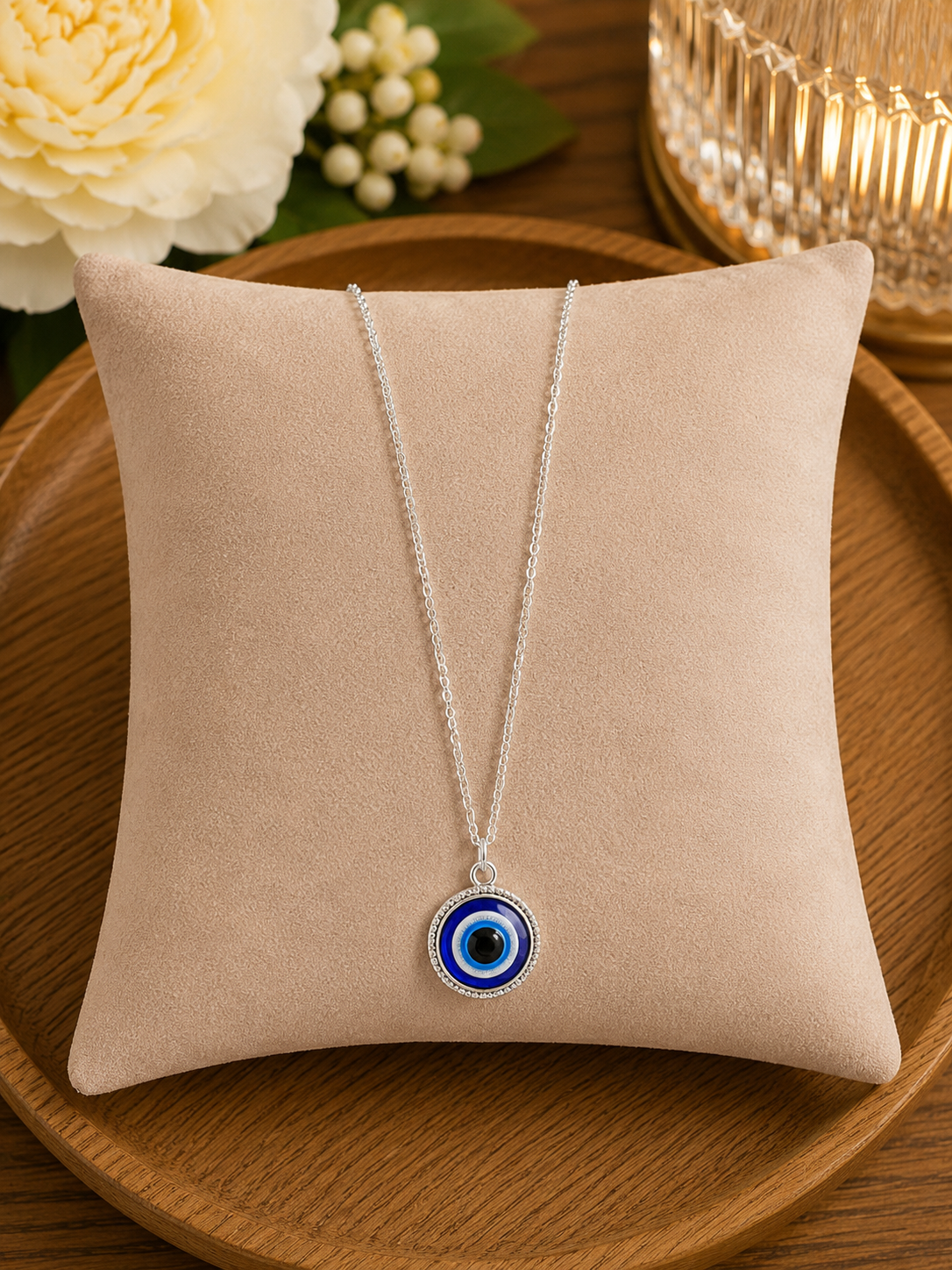 Silver Plated Large Blue Evil Eye Necklace ( Code 24-192)