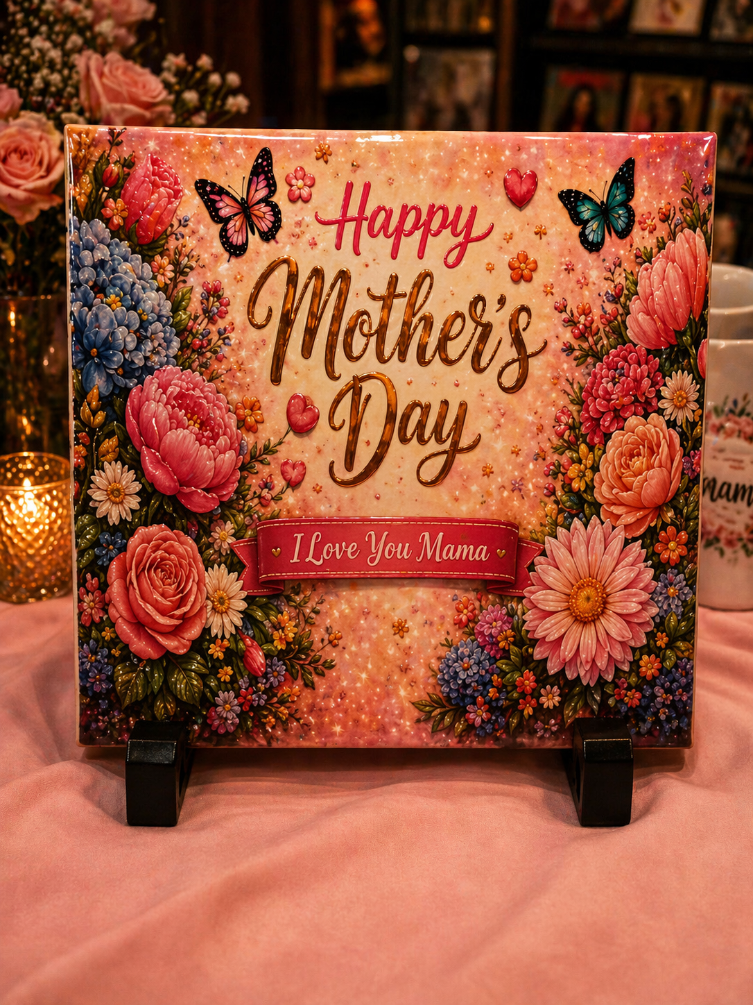 “Happy Mother’s Day – I Love You Nanna” Floral Plaque Gift