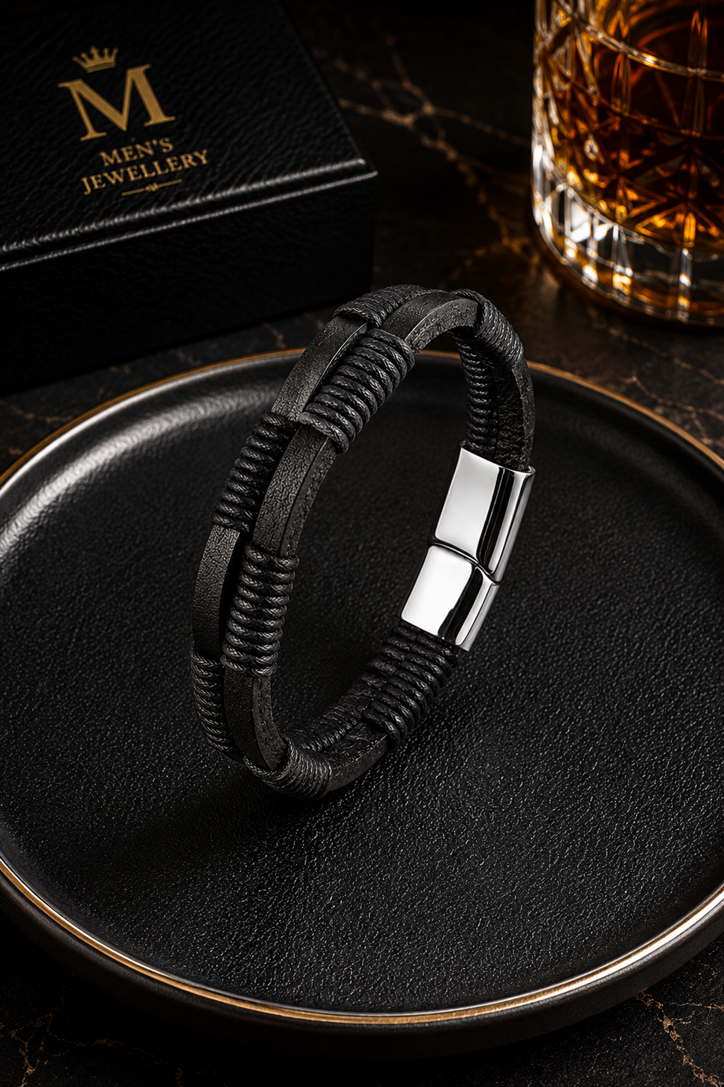 Men’s Multi-Layer Black Leather Bracelet ( code 20-156)