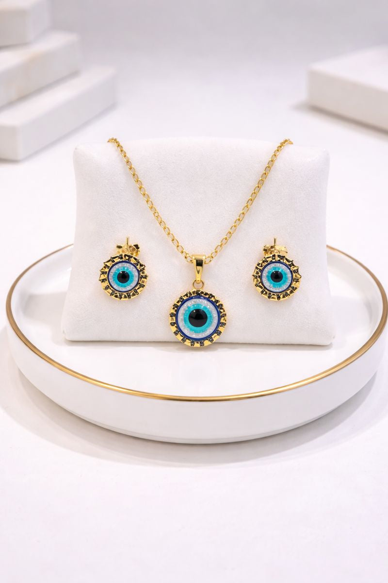 European & American Fashion Evil Eye Jewelry Set – 3pcs (Necklace + Earrings)