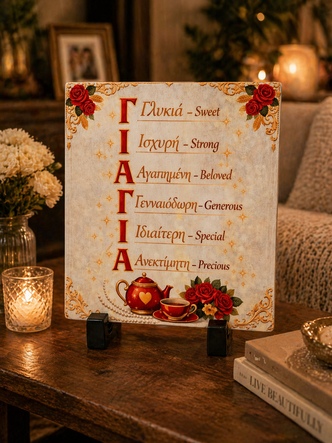 Personalized Greek Name Meaning Plaque – “Giagia” (Grandmother) Decorative Gift 15x15