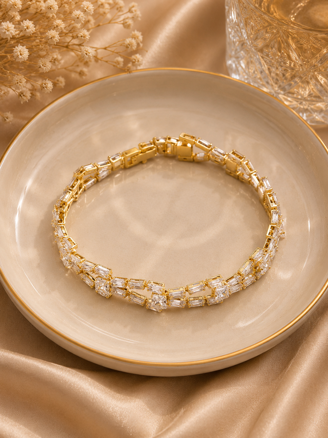 Gold Plated Crystal Tennis Bracelet ( Code 21-162)