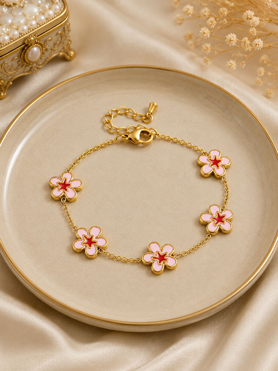 Gold Plated Flower Charm Bracelet ( code 21-163)