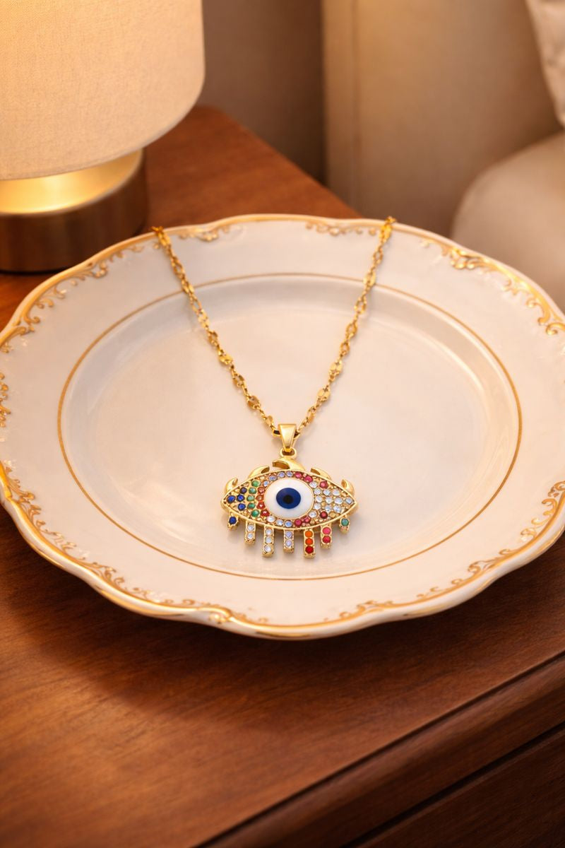 Evil Eye Gold Plated Necklace Coloured (Code 12-94)