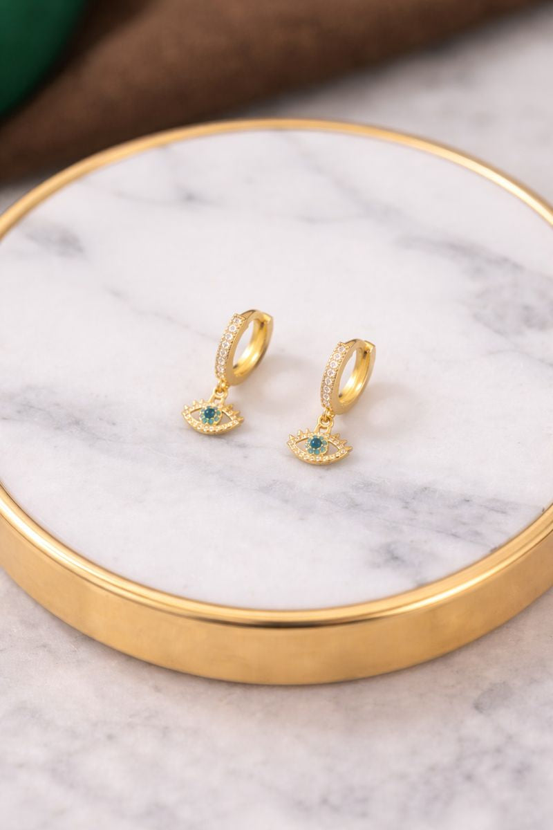 Mini Evil Eye Huggie Earrings – Gold with Turquoise Detail