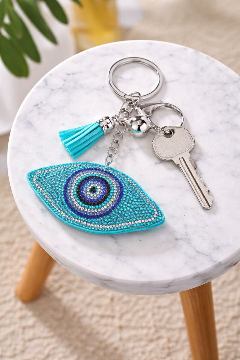 Evil Eye Keychain with Tassel Sky Blue