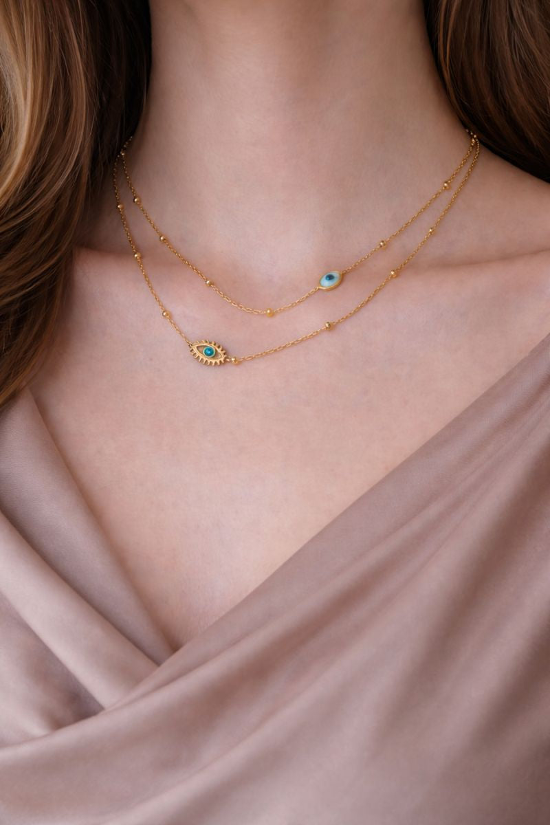 Double Layer Evil Eye Gold Plated Necklace (code 10-75)