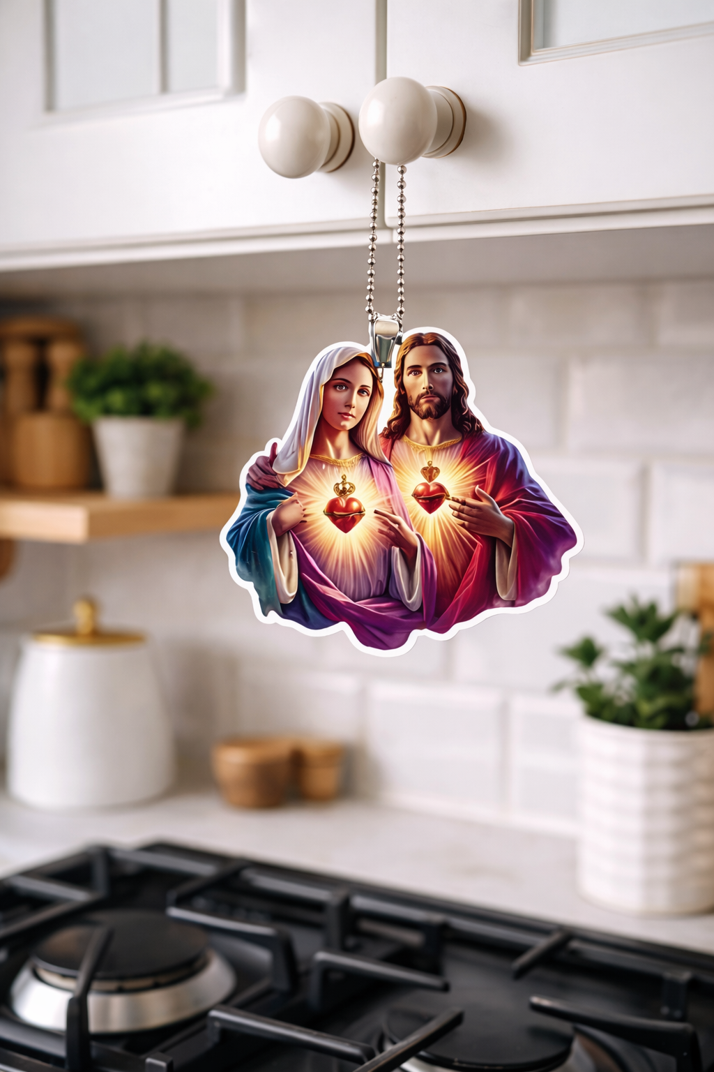 2D Flat Acrylic Jesus & Mary Hanging Decoration – Sacred Hearts Faith Design