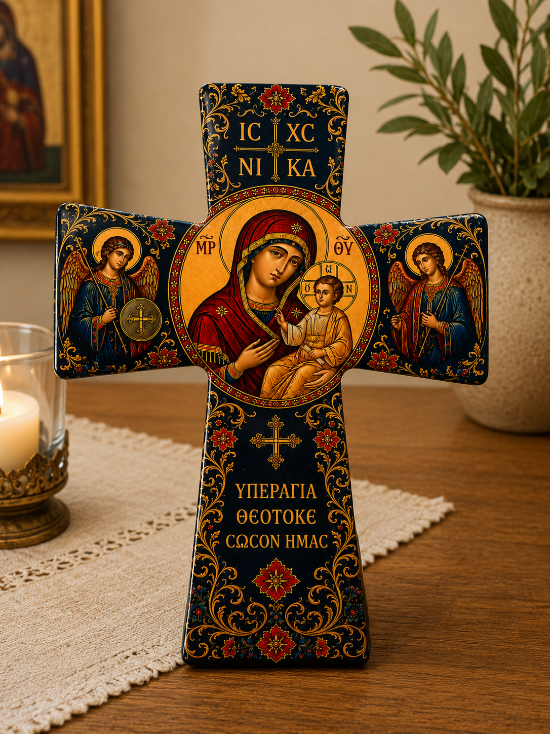 Orthodox Cross – Theotokos (Virgin Mary) & Christ Child |