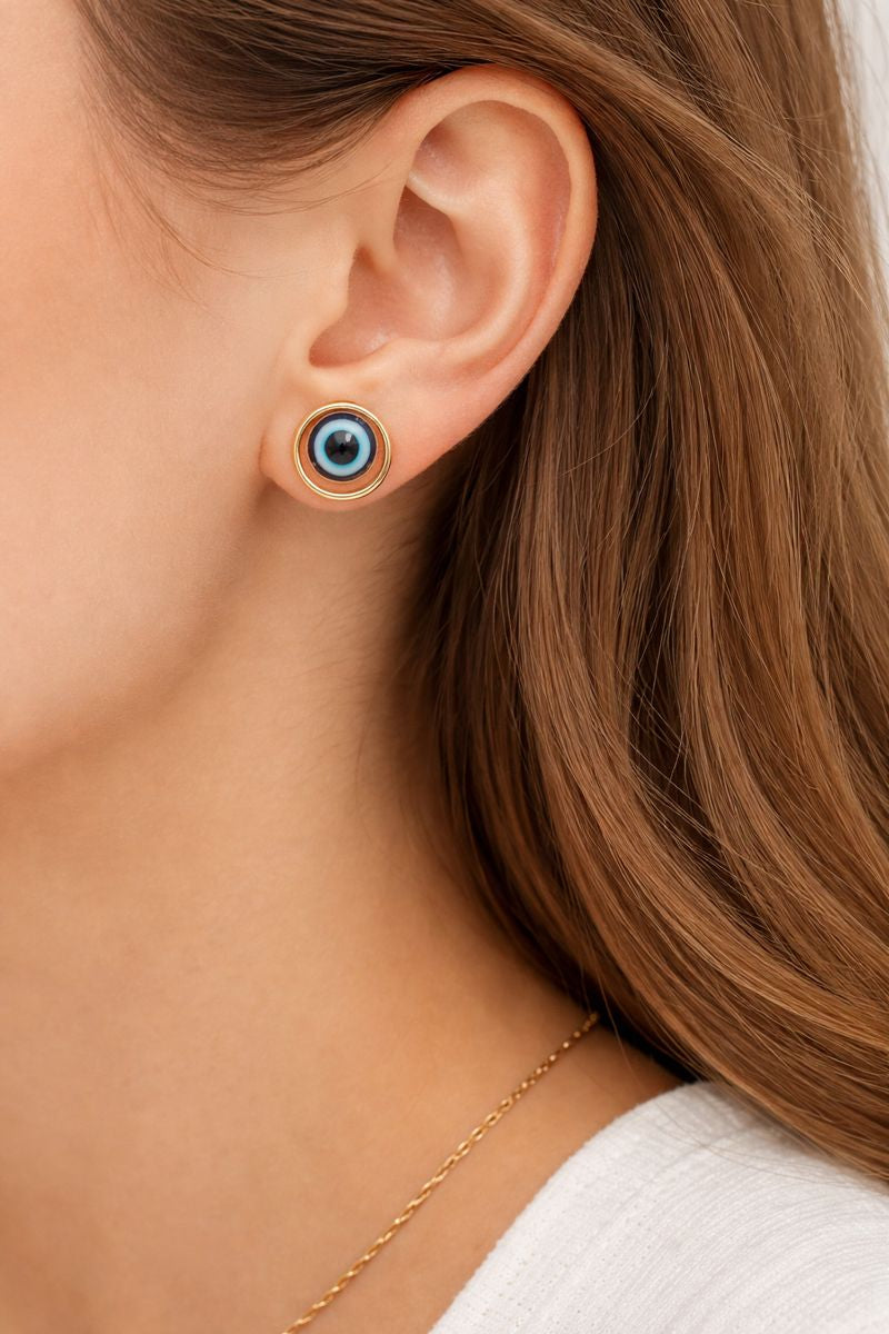 Evil Eye Gold Plated Stud Earrings – Blue Nazar