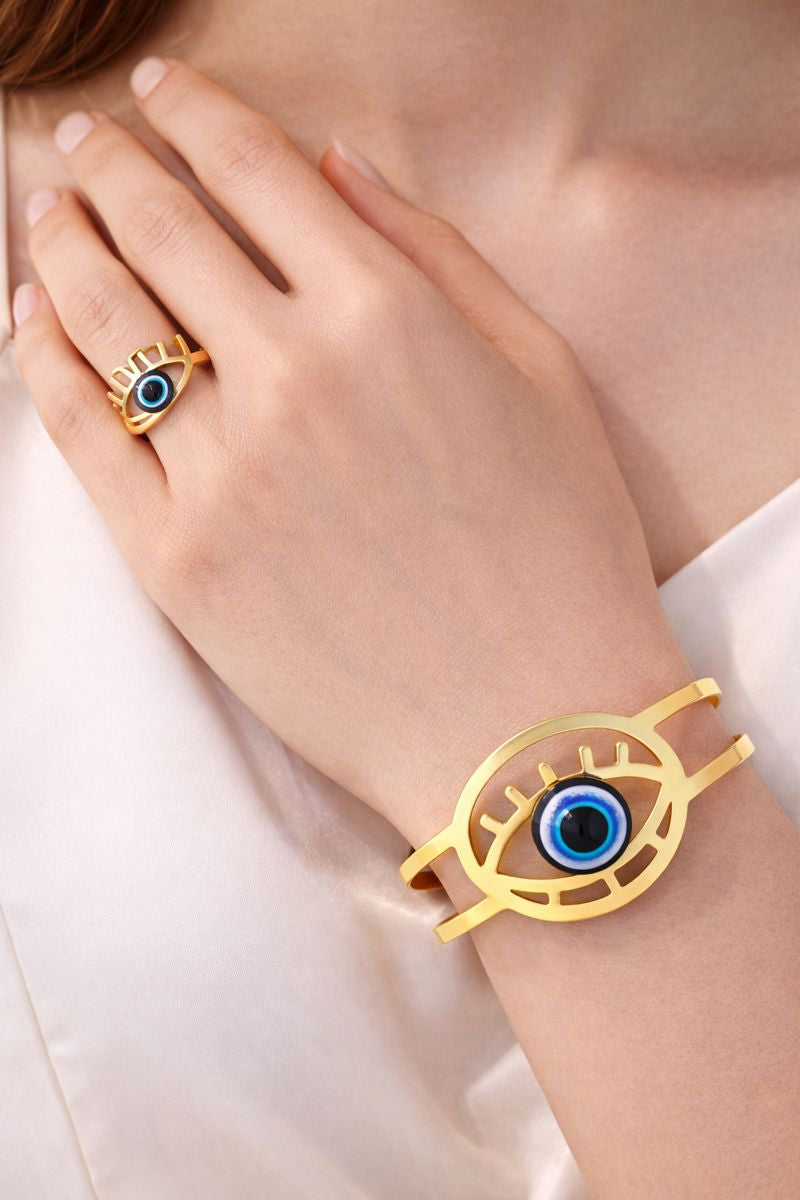 Gold Evil Eye Bracelet & Ring Set