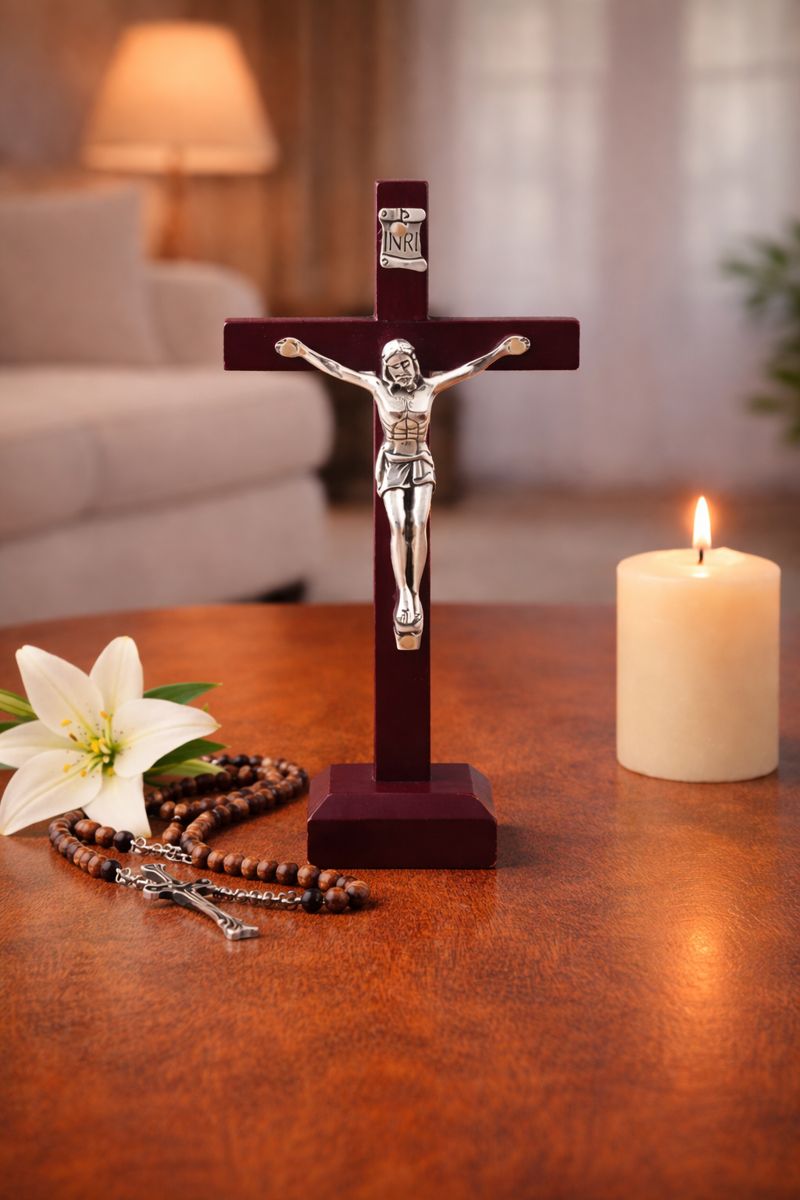 Wooden Crucifix with Silver Corpus 10.7cm x5.9cm