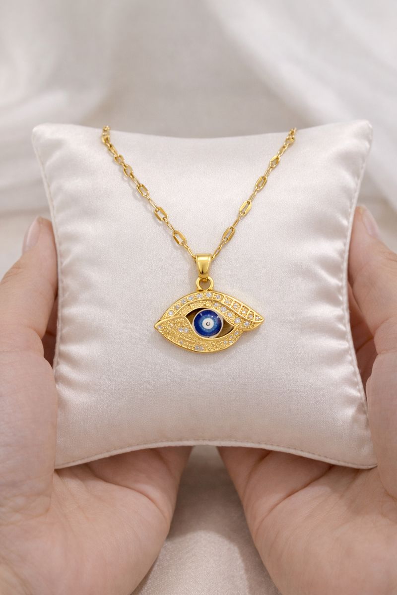 Gold Evil Eye Necklace – Protective Charm Pendant ( Code 15-116)