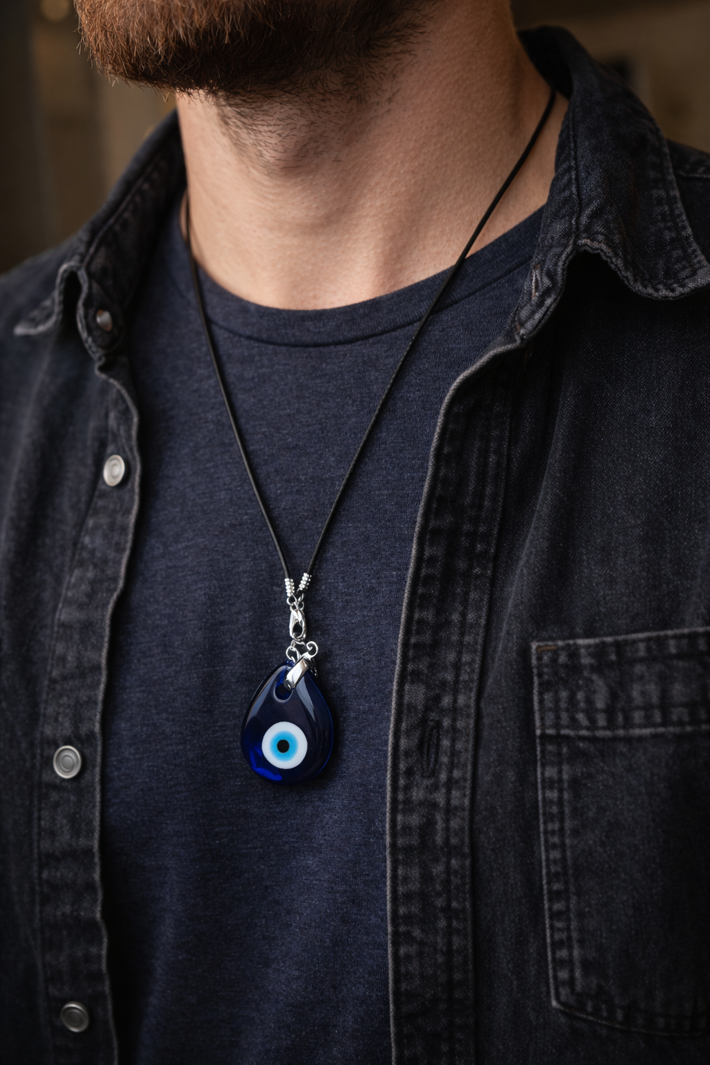 Evil Eye Pendant Necklace – Black Cord