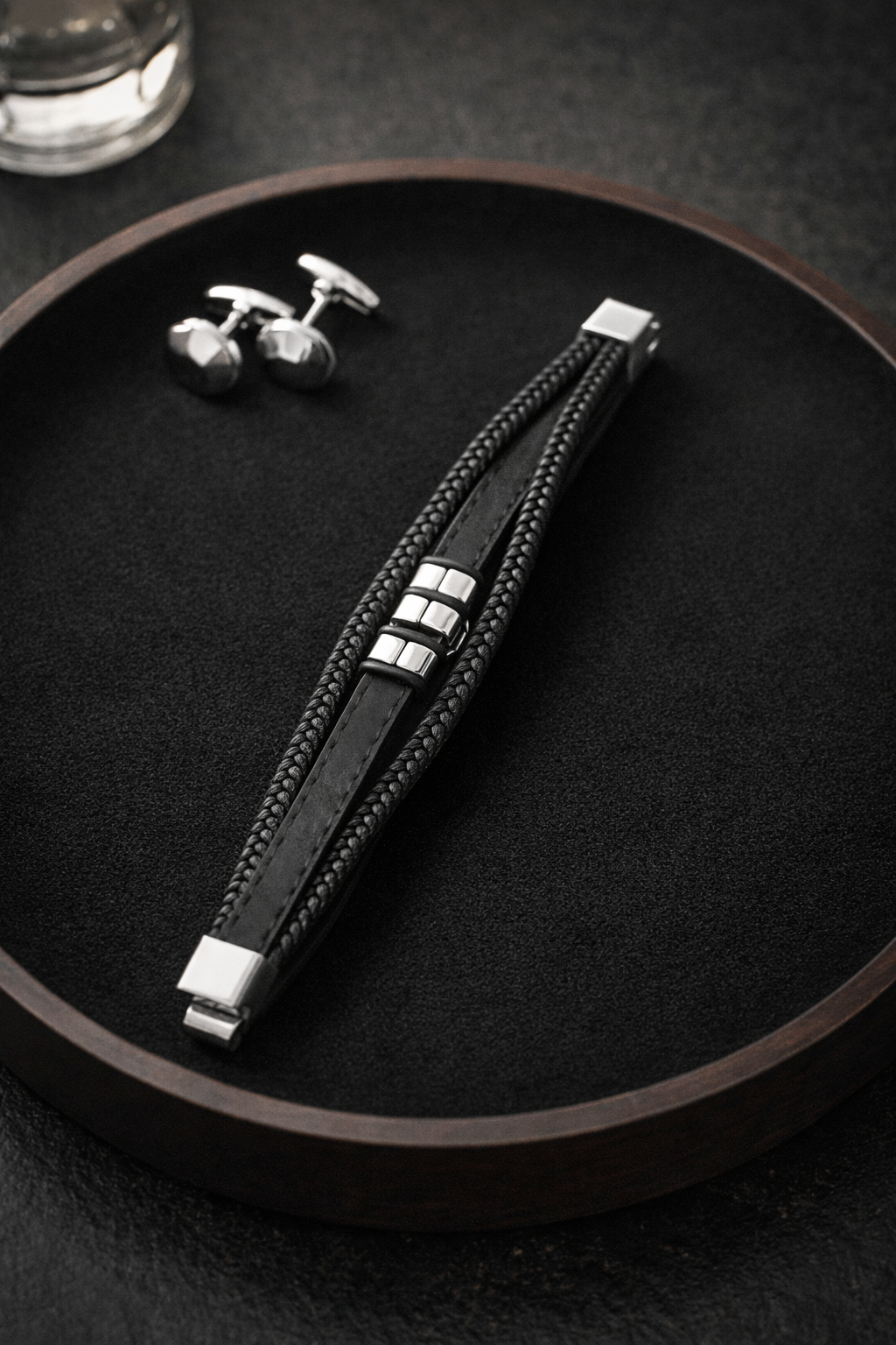 Black Braided Leather Men’s Bracelet