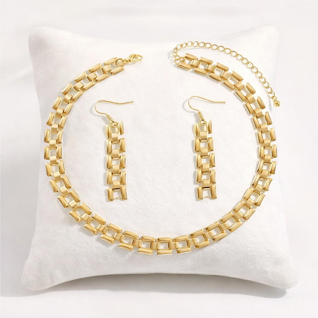 Everyday Edge Chain Necklace and Dangle Earrings Set