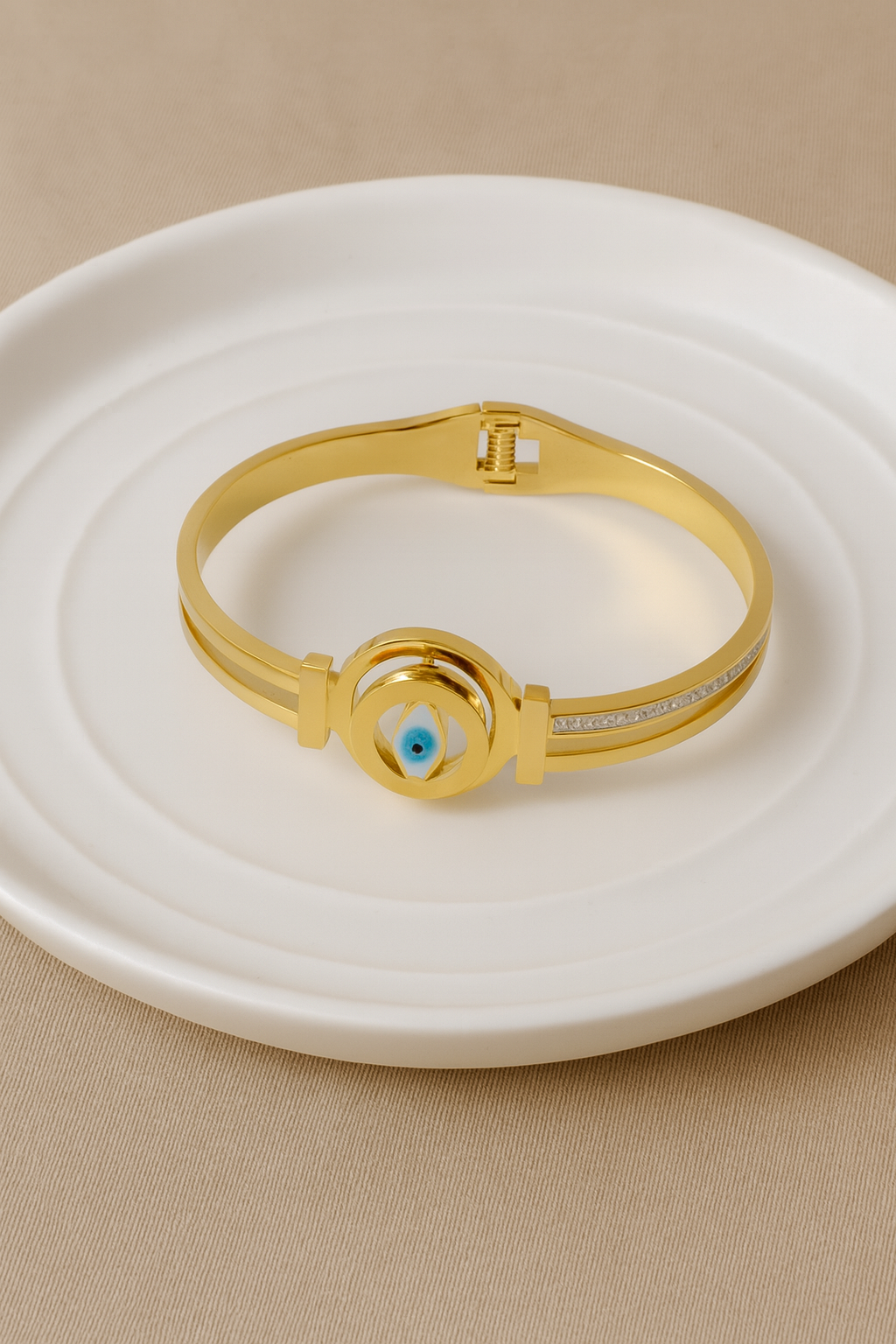 Stainless Steel Gold Plated Evil Eye Charm Bracelet ( Code 23-184)