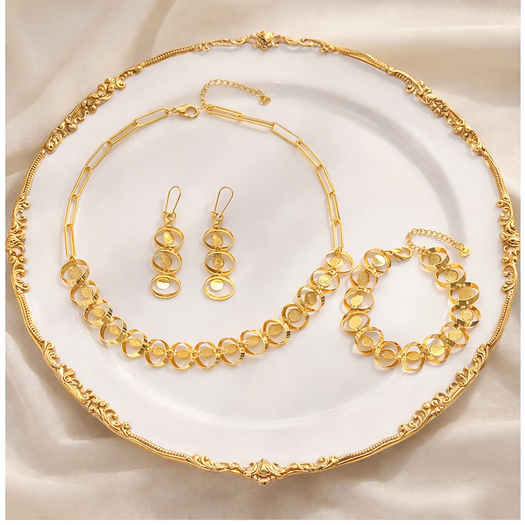 18K Gold Plated ewelry Set – Vintage-Inspired Elegant Necklace, Earrings & Bracelet Set for Women
