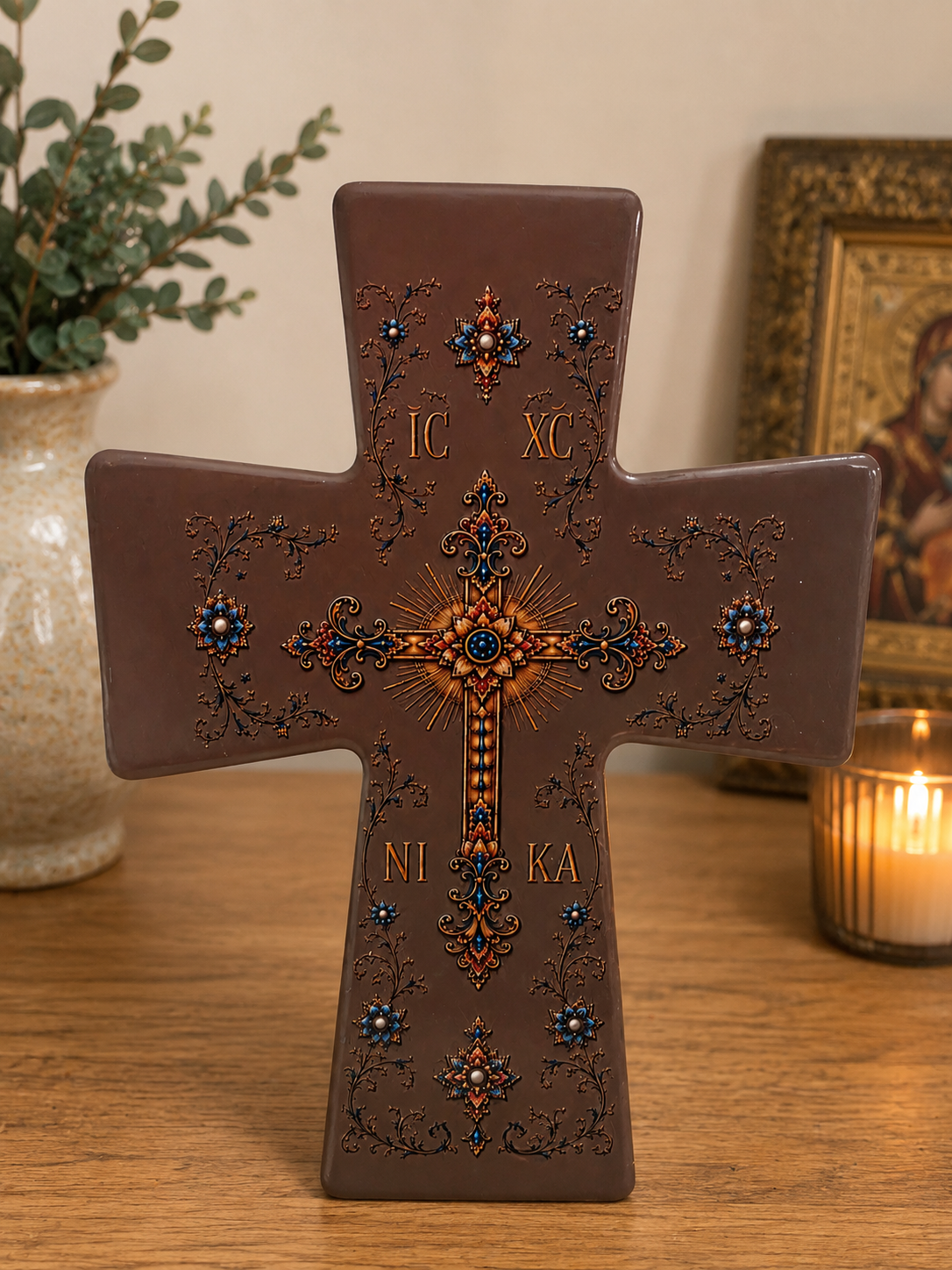 Orthodox Decorative Cross – IC XC NIKA Brown