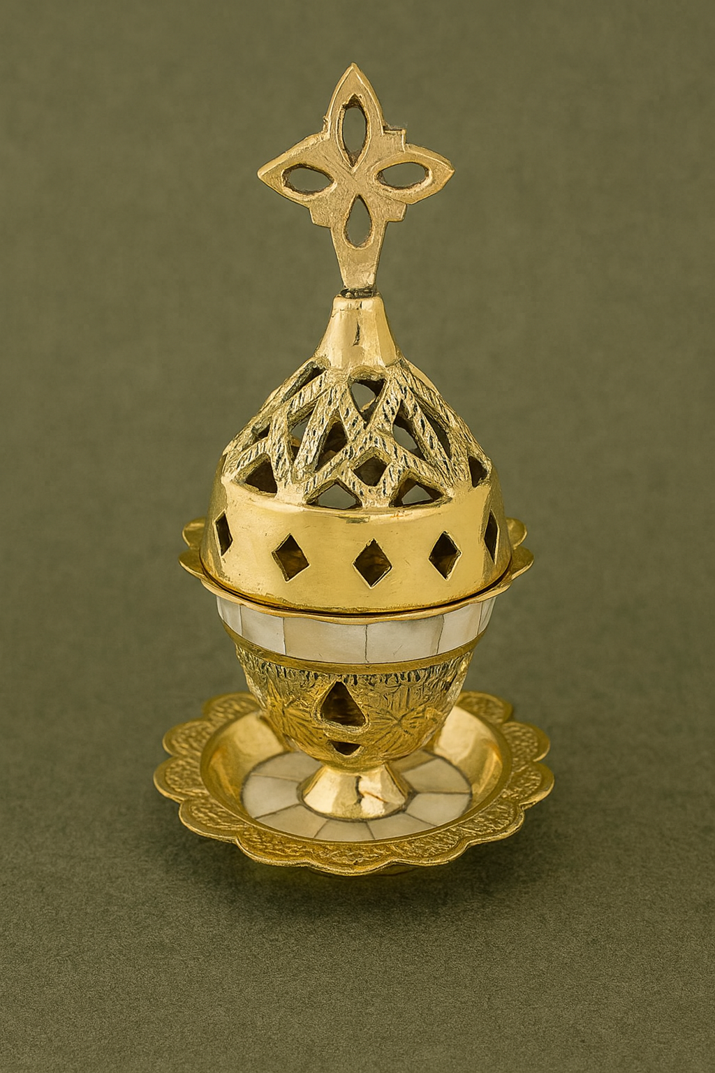 Gold Brass Kandili with Intricate Cutout Design