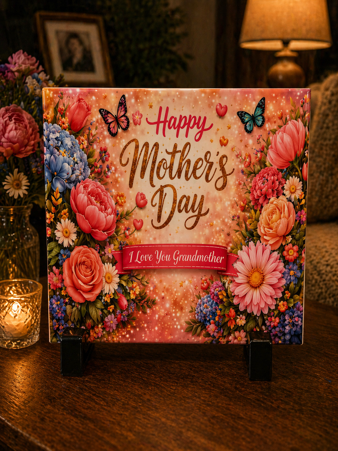 “Happy Mother’s Day – I Love You Grandmother” Floral Plaque Gift