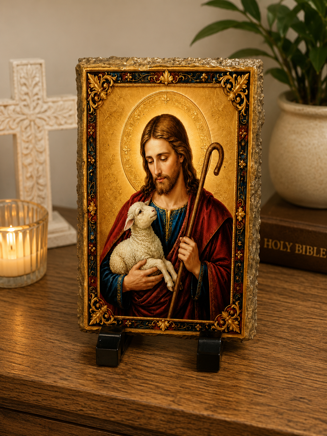 Jesus the Good Shepherd Religious Slate Plaque