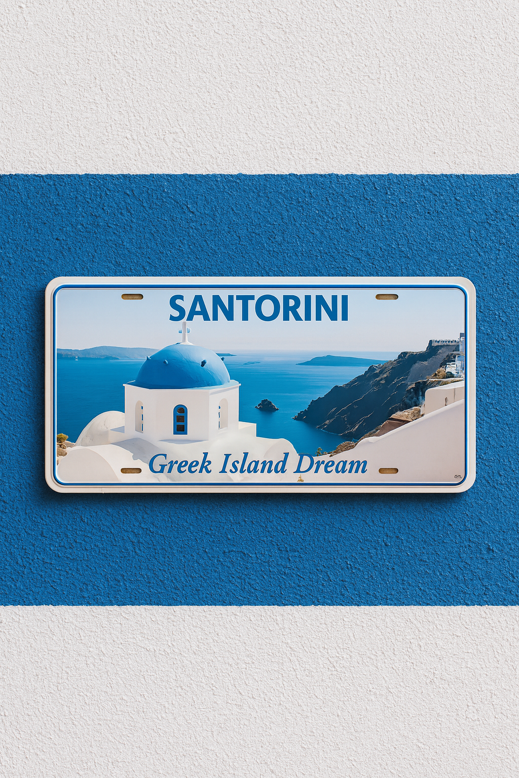 Santorini “Greek Island Dream” Wall Sign – Blue & White Decor