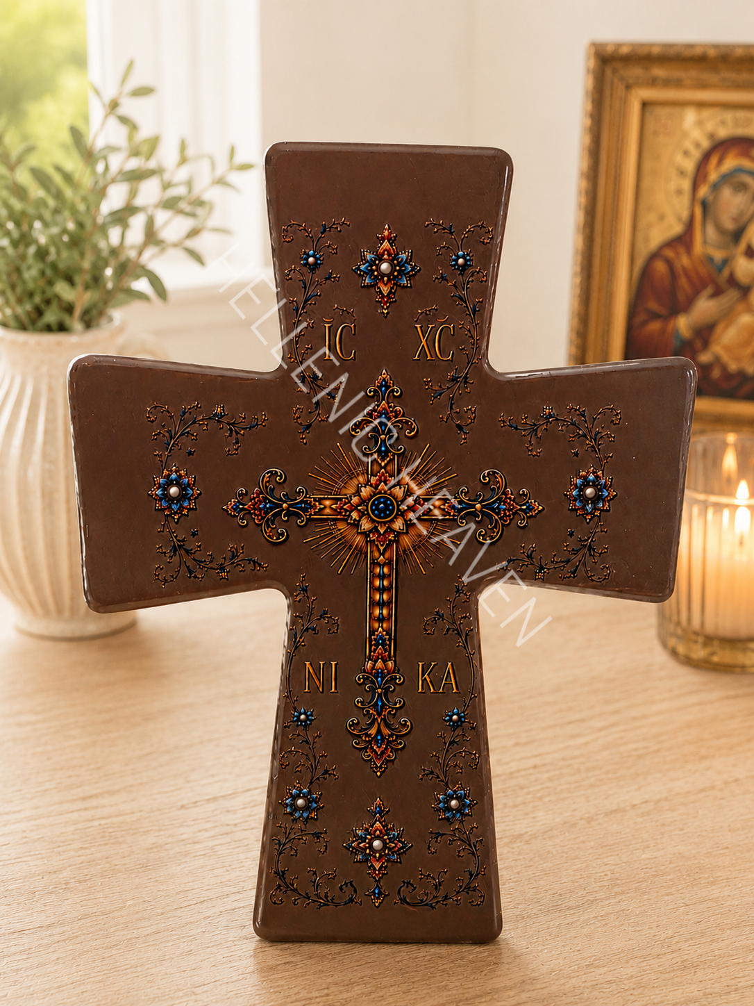 Orthodox Decorative Cross – IC XC NIKA Brown ( C 3 )