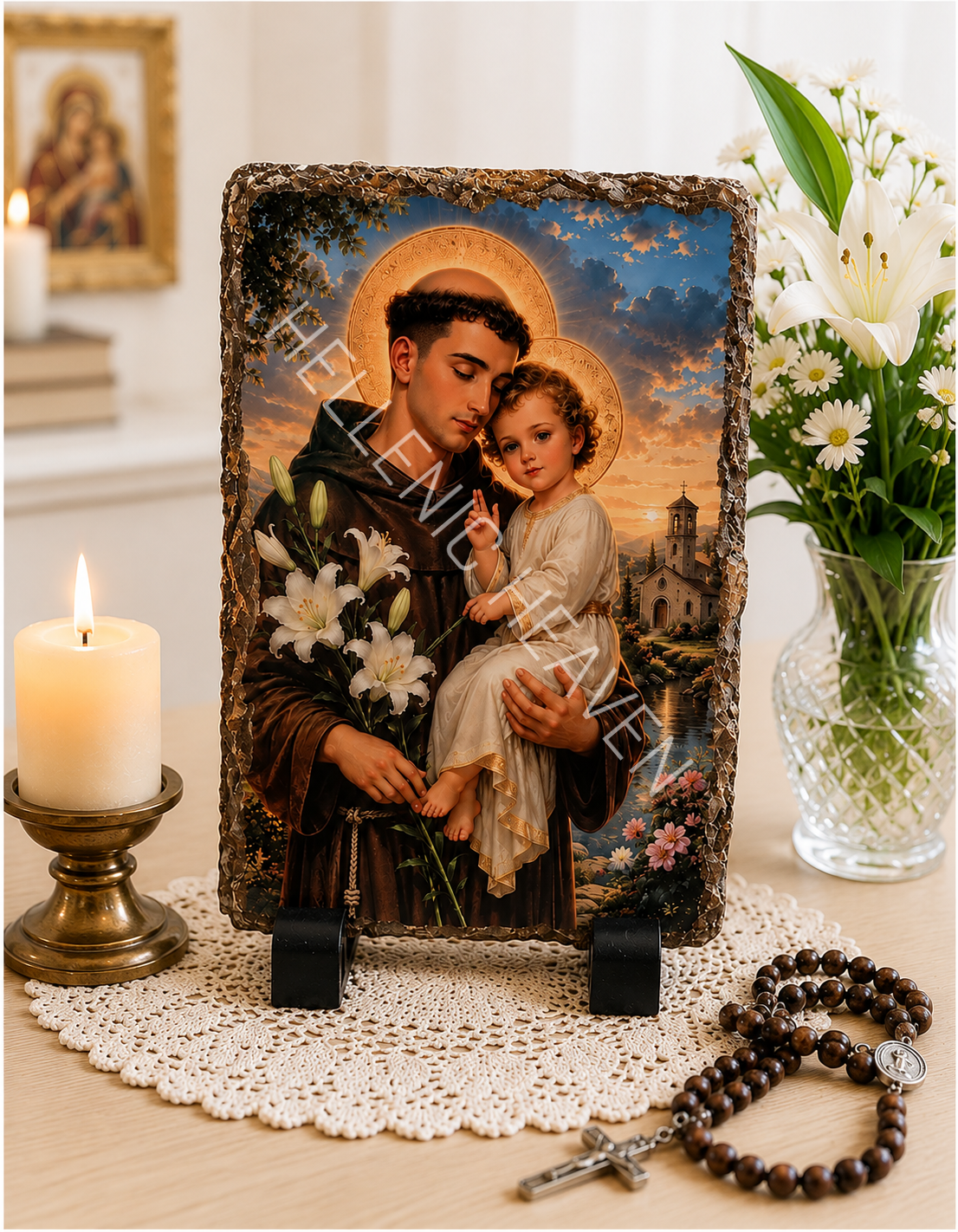 Saint Anthony with the Child Jesus on Natural Slate Plaque CRI (6)