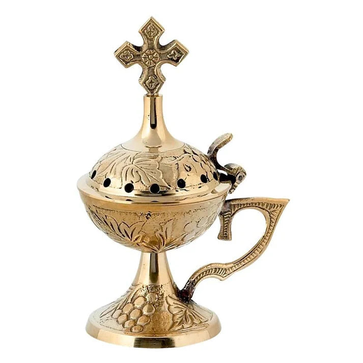 "Orthodox Brass Thimiato – Engraved Handheld Censer"