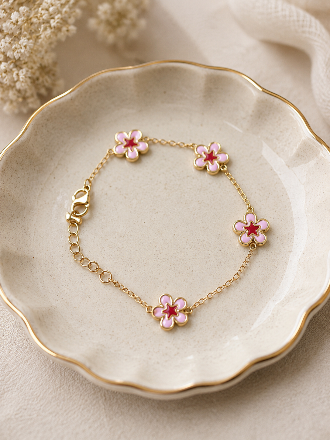 Gold Plated Flower Charm Bracelet ( B 43 )