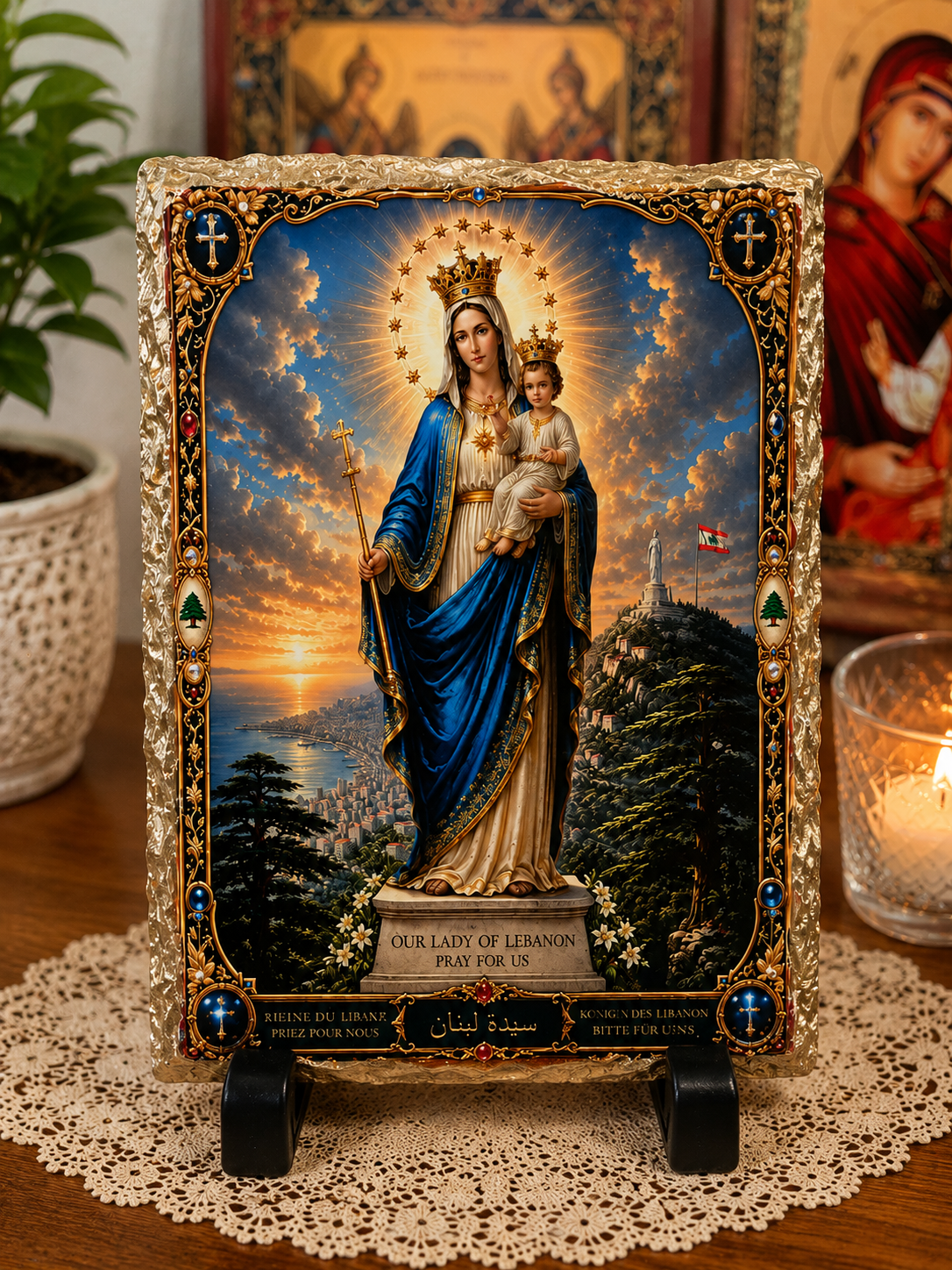 Our Lady of Lebanon Decorative Stone Plaque