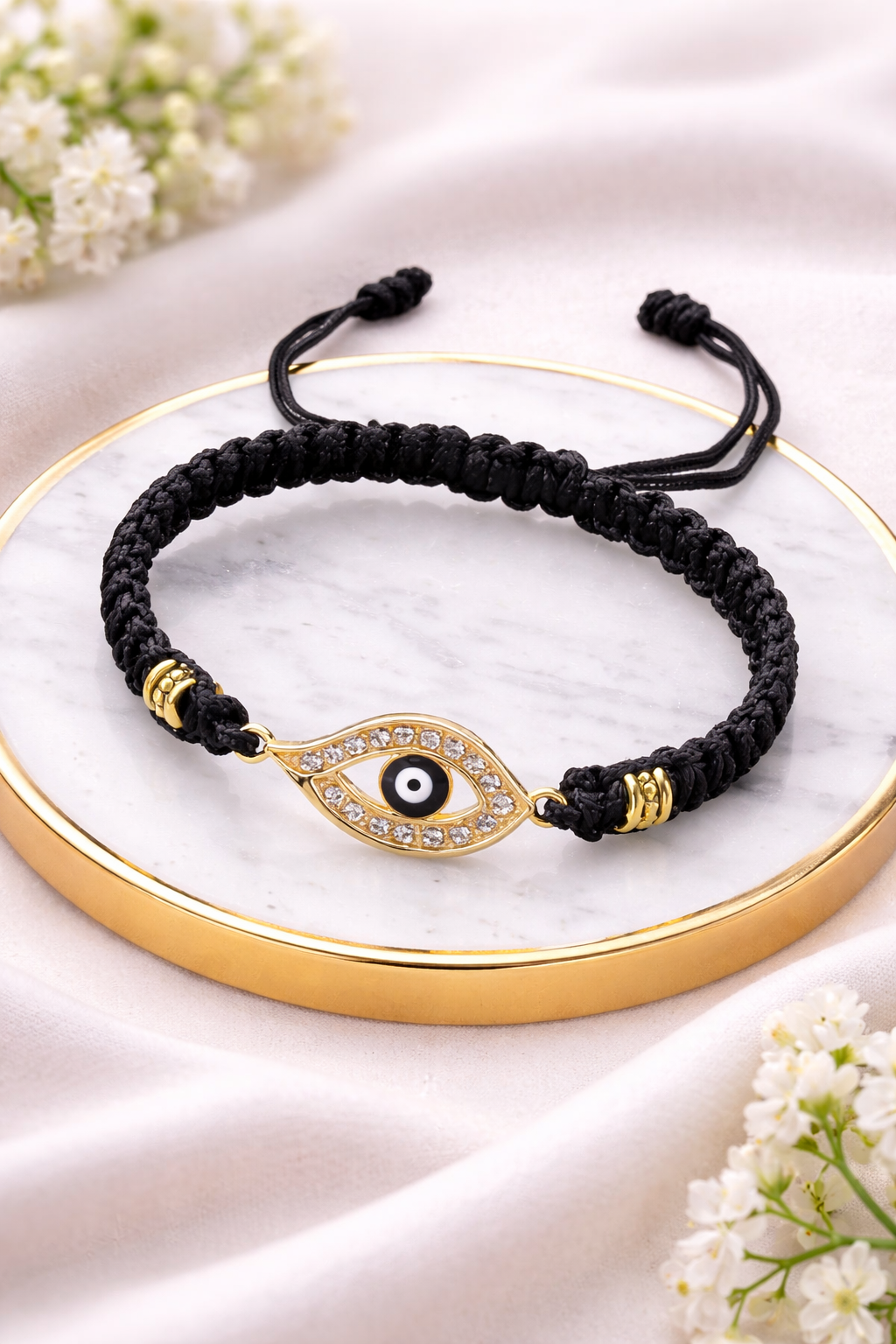 Evil Eye Protection Bracelet – Black & Gold Charm (Code 11-85)