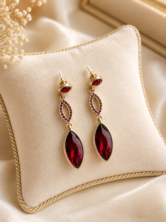 Ruby Red Crystal Drop Earrings – Gold Plated ( E 8 )