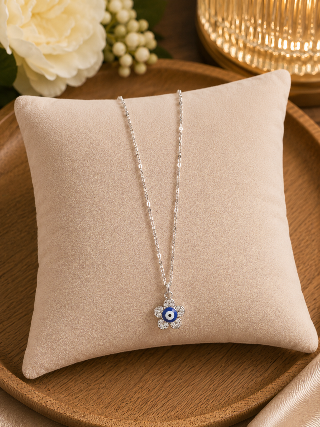 Silver Plated Flower Evil Eye Necklace ( Code 24 -192)