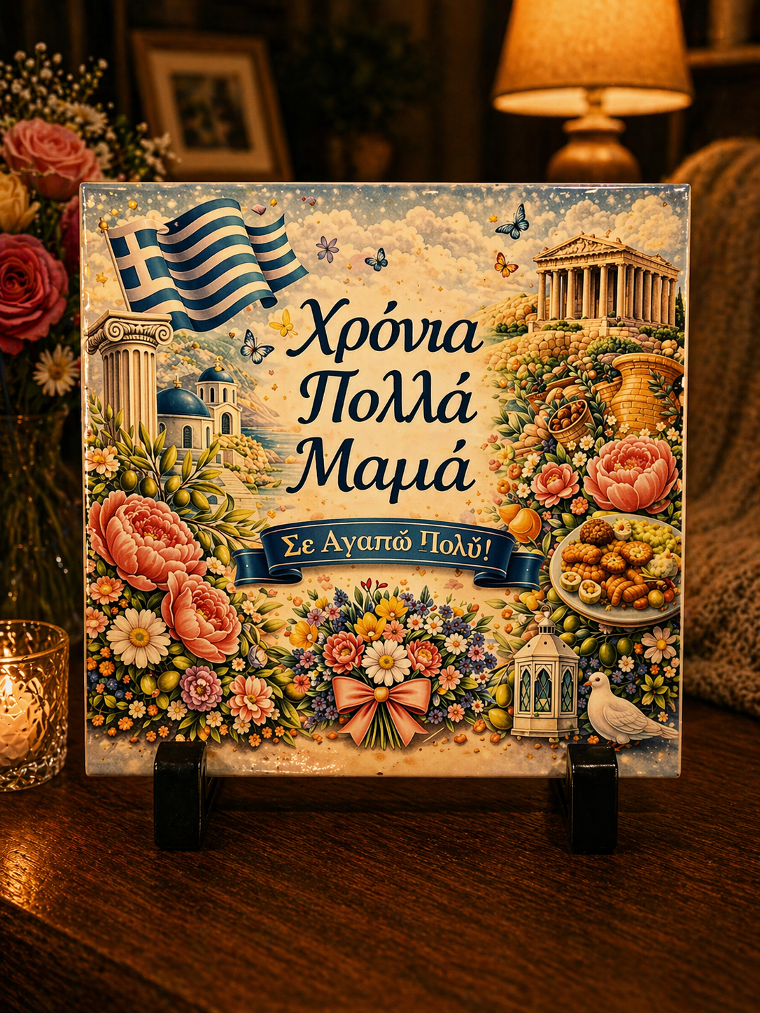 Χρόνια Πολλά Μαμά – Σε Αγαπώ Πολύ!” Greek Mother’s Day Plaque 15x15