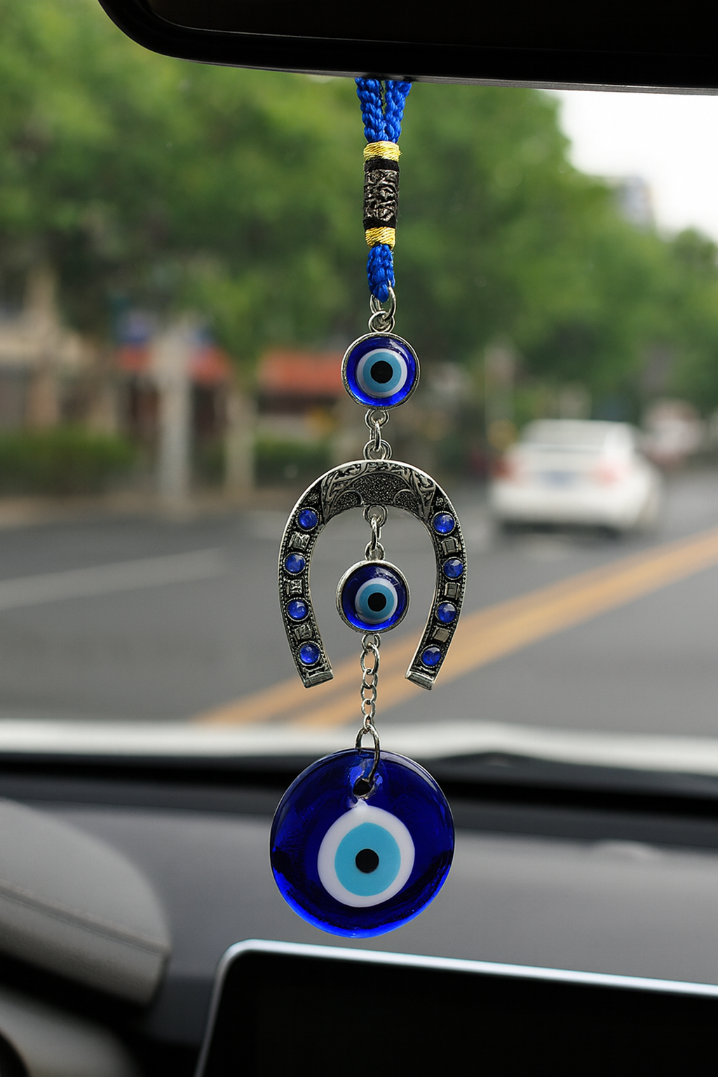 Blue Evil Eye Horseshoe Car Charm