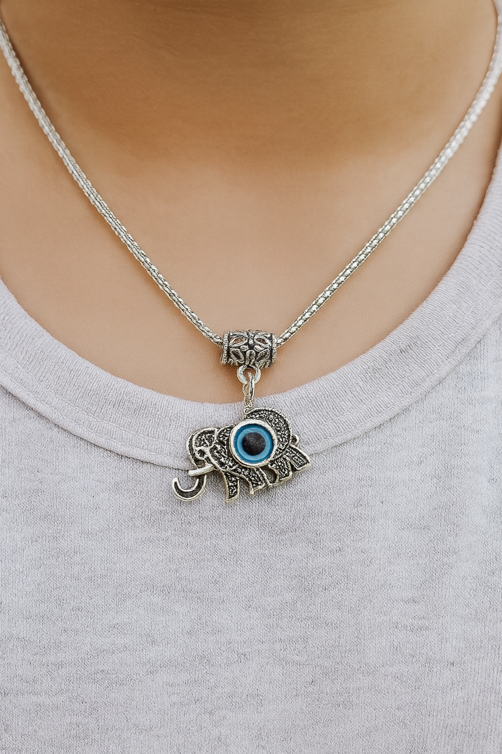 Cutout Blue Eye Elephant Pendant Necklace