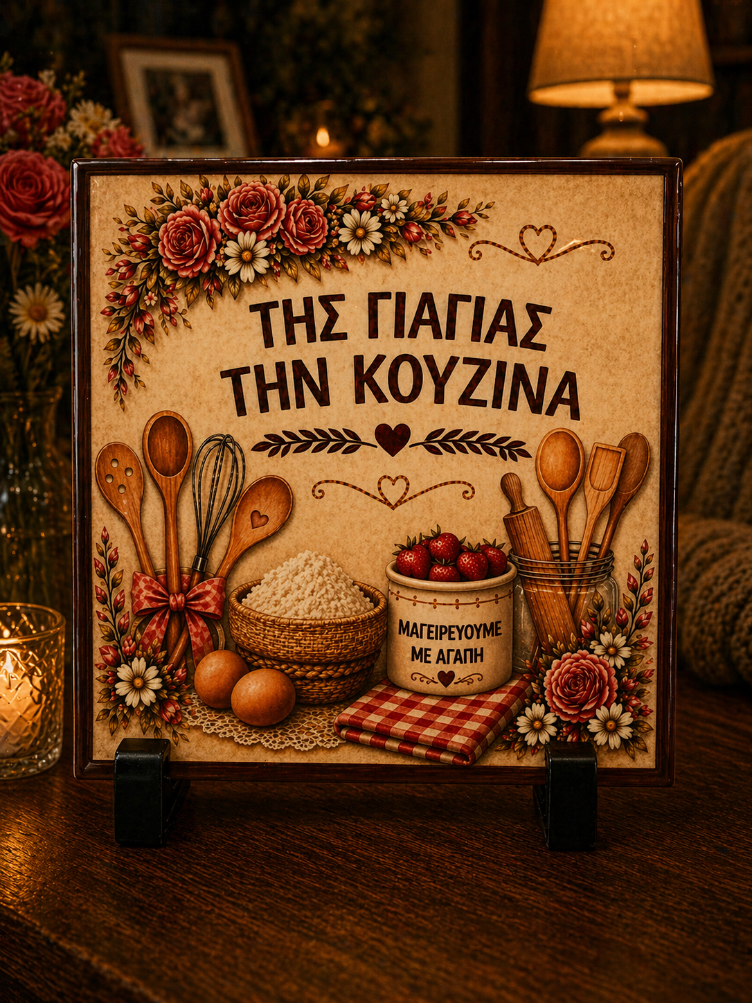 “Της Γιαγιάς την Κουζίνα” Greek Kitchen Plaque – Grandmother Cooking Gift