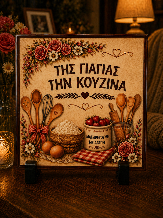 “Της Γιαγιάς την Κουζίνα” Greek Kitchen Plaque – Grandmother Cooking Gift