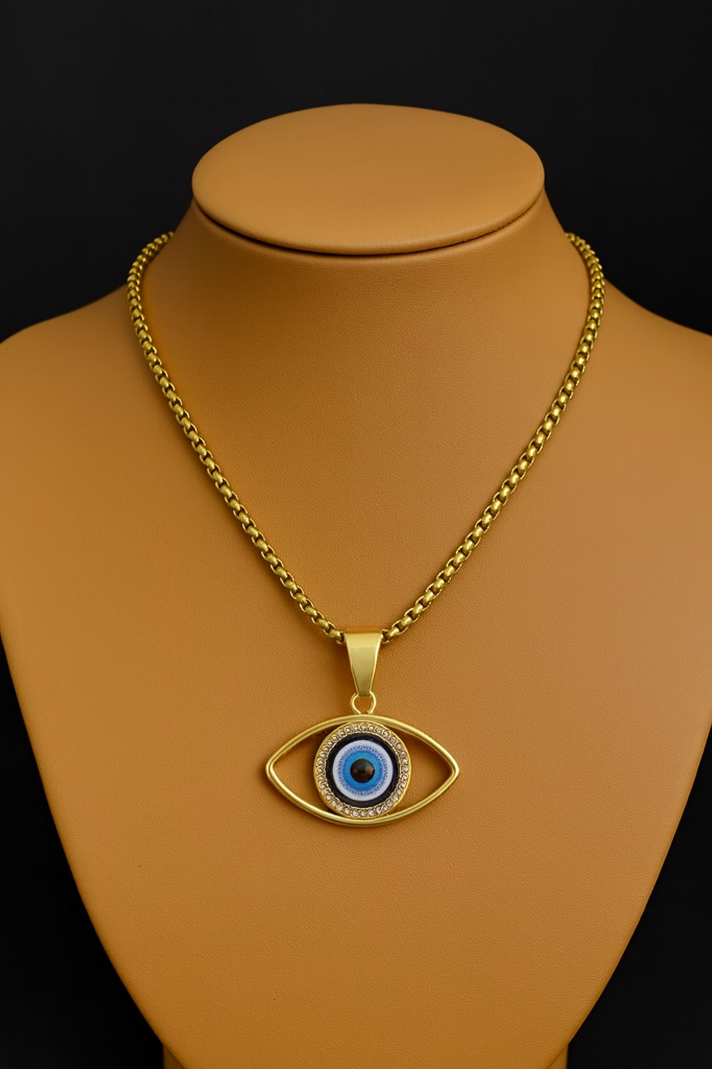 Golden-Tone Lucky Eye Pendant Necklace with Blue & Clear Gemstones