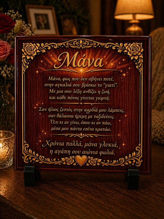 “Μάνα” Greek Poem Plaque – Elegant Decorative Gift for Mother